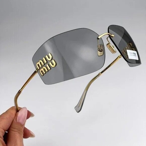 Miu Miu Sunglasses MU 54YS Gold Light Grey Blue 5AK3/0B Logo Women AUTHENTIC main image 4